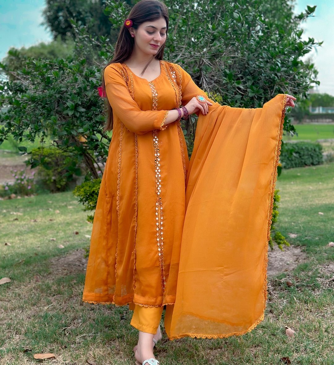 Mirror Front Cut Work Embroidery Chiffon Maxi 3Pcs